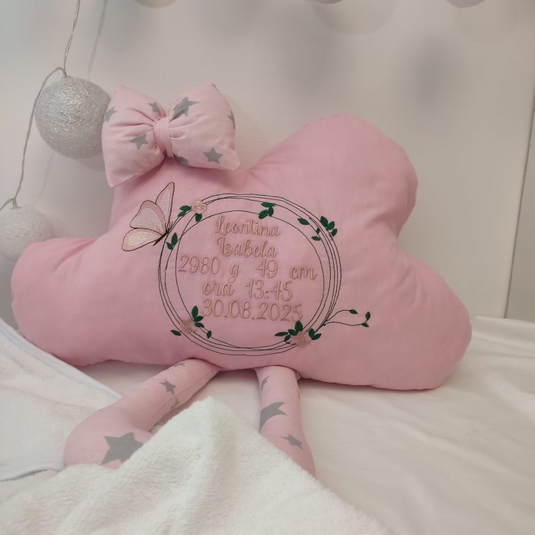 Perna norisor personalizata fetite roz cu date de la nastere si stelute
